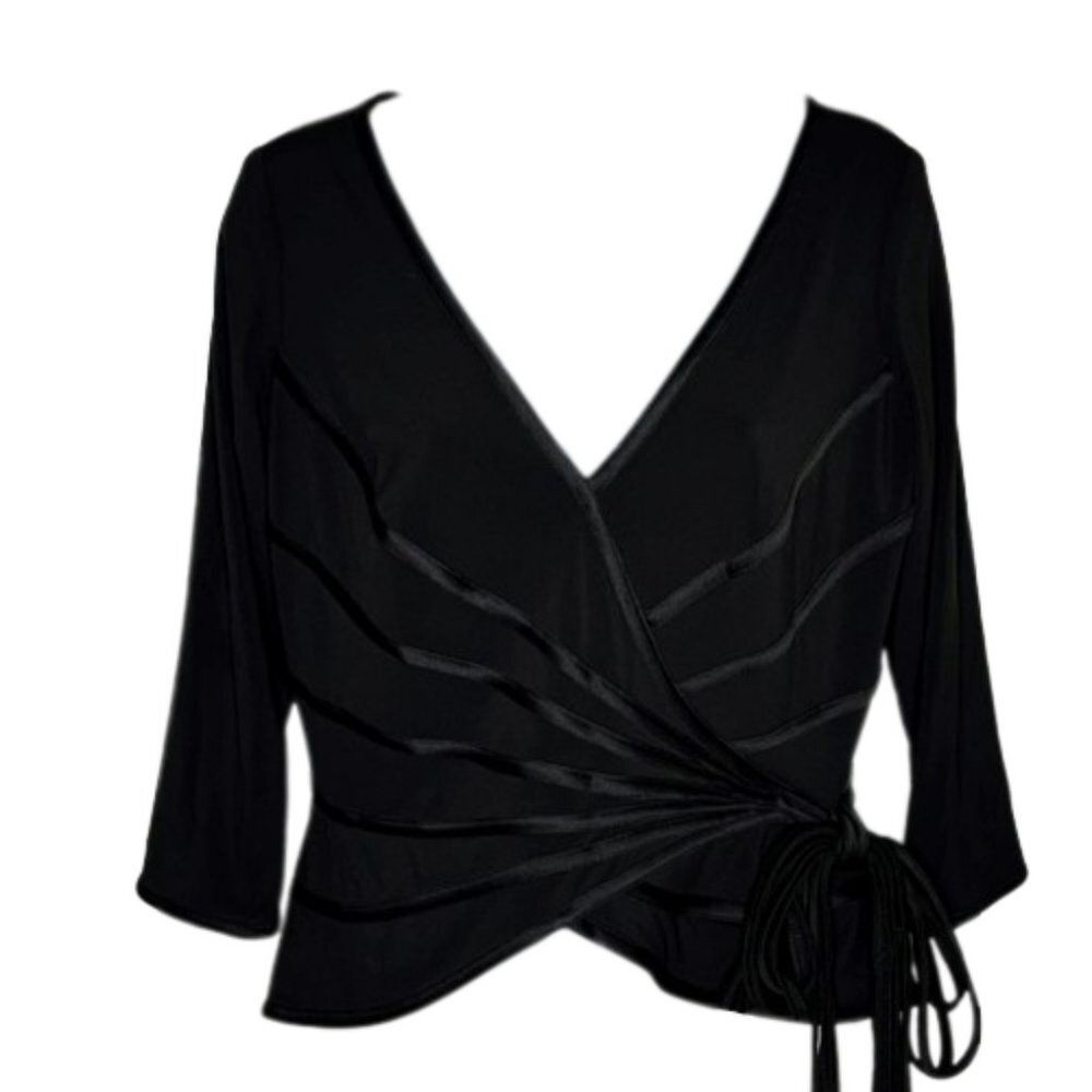 Tadashi Collection Faux Wrap Dressy Top - Black - S